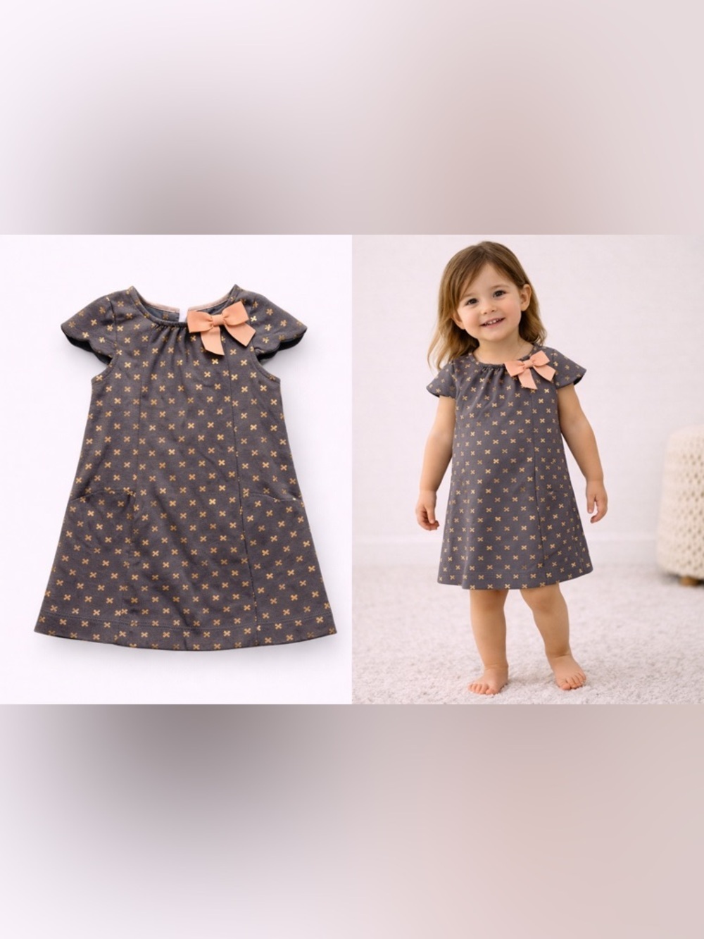 Catherine Malandrino Mini Grey &‎ Gold Cross Dress | 24M